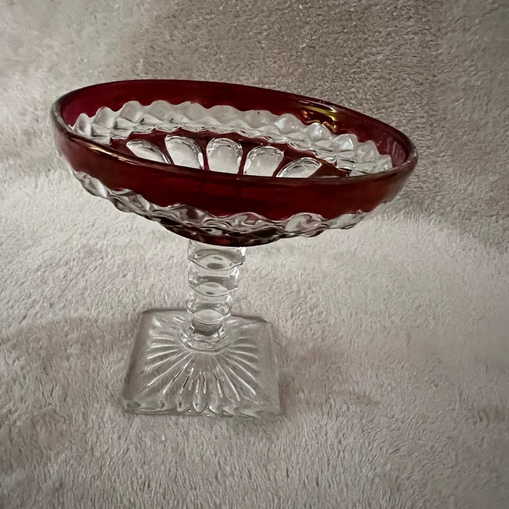 Vintage Westmoreland Glass Wakefield Ruby Flashed Footed Compote Red